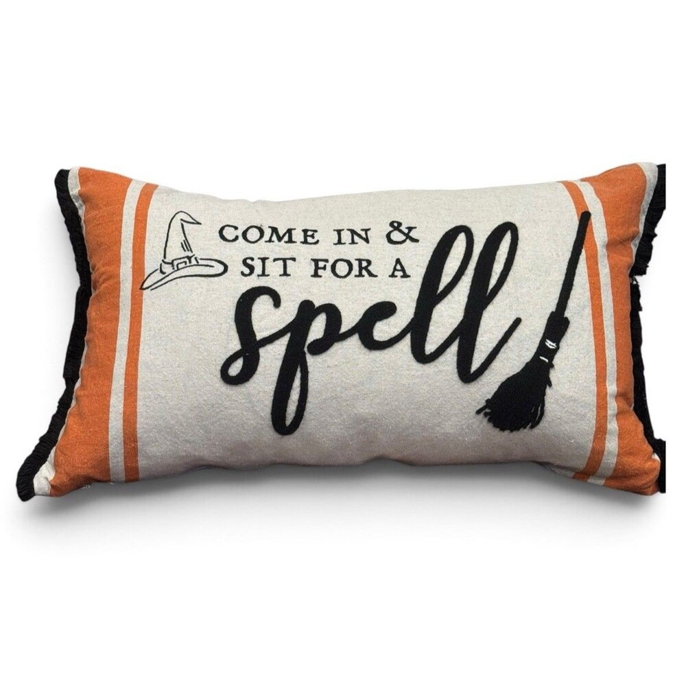 Halloween Throw Pillow Come Sit A Spell Down-Filled Insert Removable Cover